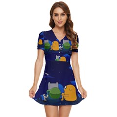 Adventure Time Jake And Finn Night V-neck High Waist Chiffon Mini Dress by Sarkoni