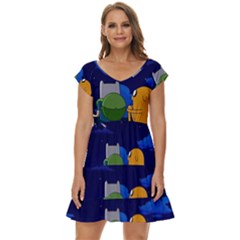 Adventure Time Jake And Finn Night Short Sleeve Tiered Mini Dress by Sarkoni