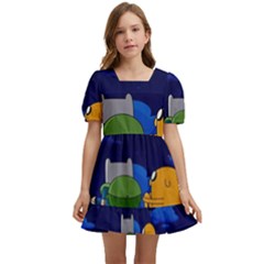 Adventure Time Jake And Finn Night Kids  Short Sleeve Dolly Dress by Sarkoni