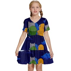 Adventure Time Jake And Finn Night Kids  Short Sleeve Tiered Mini Dress by Sarkoni