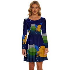 Adventure Time Jake And Finn Night Long Sleeve Wide Neck Velvet Dress by Sarkoni