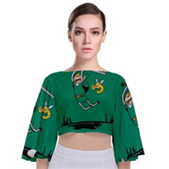 Adventure Time The Legend Of Zelda Tie Back Butterfly Sleeve Chiffon Top by Sarkoni