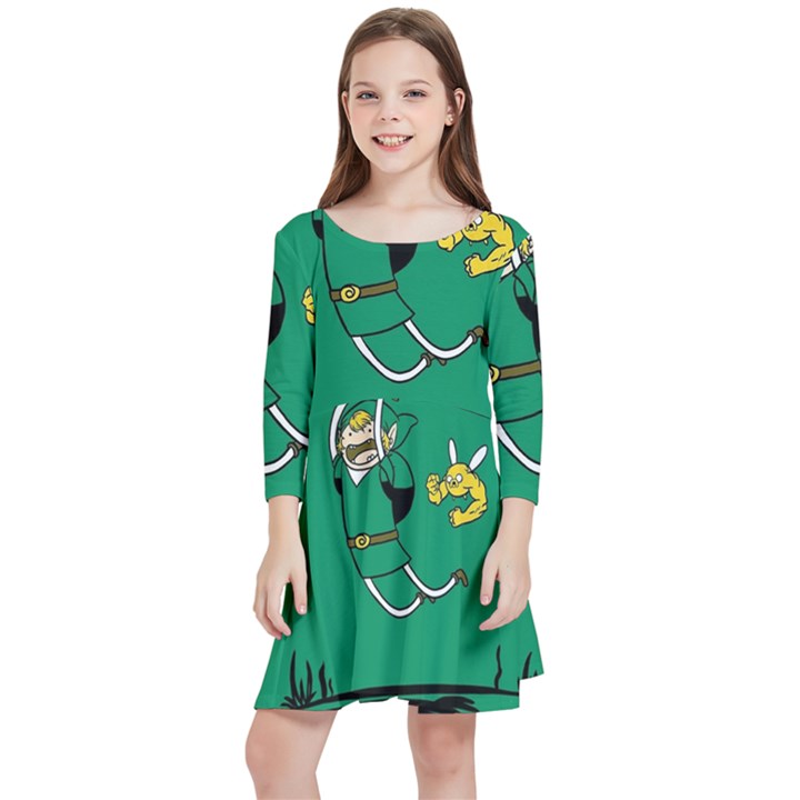 Adventure Time The Legend Of Zelda Kids  Quarter Sleeve Skater Dress