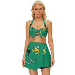 Adventure Time The Legend Of Zelda Vintage Style Bikini Top And Skirt Set  by Sarkoni