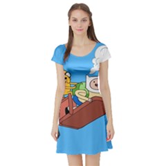 Cartoon Adventure Time Jake And Finn Short Sleeve Skater Dress by Sarkoni