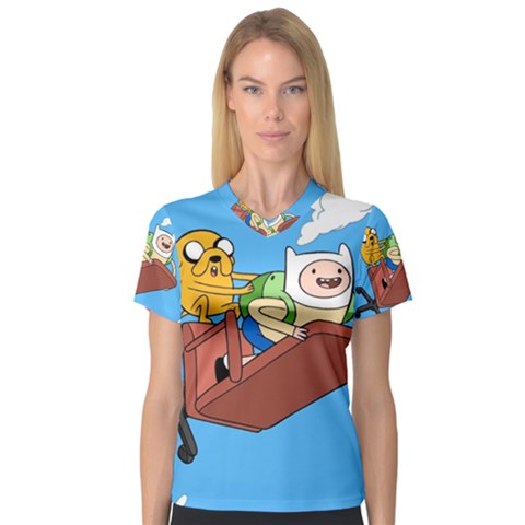 Cartoon Adventure Time Jake And Finn V-neck Sport Mesh T-shirt by Sarkoni