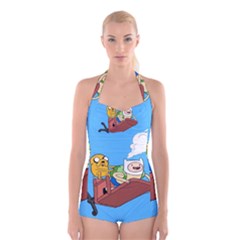 Cartoon Adventure Time Jake And Finn Boyleg Halter Swimsuit  by Sarkoni