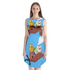 Cartoon Adventure Time Jake And Finn Sleeveless Chiffon Dress   by Sarkoni