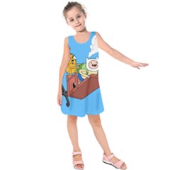 Cartoon Adventure Time Jake And Finn Kids  Sleeveless Dress by Sarkoni