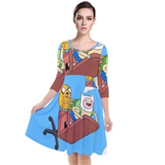 Cartoon Adventure Time Jake And Finn Quarter Sleeve Waist Band Dress by Sarkoni