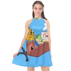 Cartoon Adventure Time Jake And Finn Halter Neckline Chiffon Dress  by Sarkoni