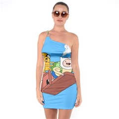 Cartoon Adventure Time Jake And Finn One Shoulder Ring Trim Bodycon Dress by Sarkoni