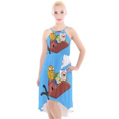 Cartoon Adventure Time Jake And Finn High-low Halter Chiffon Dress  by Sarkoni