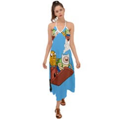 Cartoon Adventure Time Jake And Finn Halter Tie Back Dress  by Sarkoni