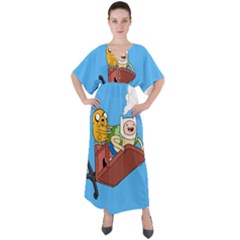 Cartoon Adventure Time Jake And Finn V-neck Boho Style Maxi Dress by Sarkoni