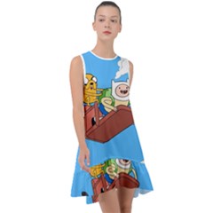 Cartoon Adventure Time Jake And Finn Frill Swing Dress by Sarkoni