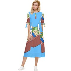 Cartoon Adventure Time Jake And Finn Bow Sleeve Chiffon Midi Dress by Sarkoni