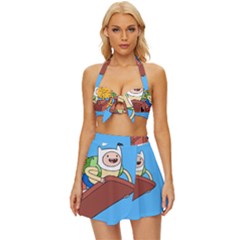 Cartoon Adventure Time Jake And Finn Vintage Style Bikini Top And Skirt Set  by Sarkoni