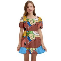 Cartoon Adventure Time Jake And Finn Kids  Short Sleeve Dolly Dress by Sarkoni