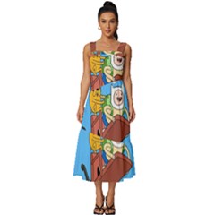 Cartoon Adventure Time Jake And Finn Square Neckline Tiered Midi Dress