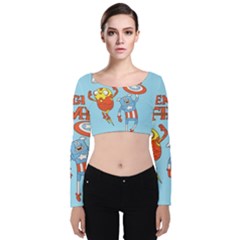 Adventure Time Avengers Age Of Ultron Velvet Long Sleeve Crop Top by Sarkoni