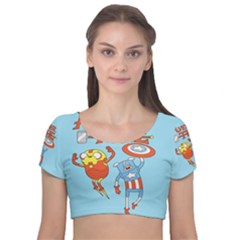 Adventure Time Avengers Age Of Ultron Velvet Short Sleeve Crop Top  by Sarkoni