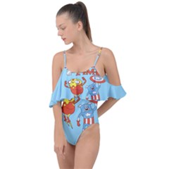 Adventure Time Avengers Age Of Ultron Drape Piece Swimsuit by Sarkoni