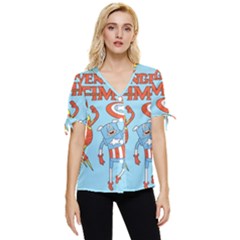 Adventure Time Avengers Age Of Ultron Bow Sleeve Button Up Top by Sarkoni