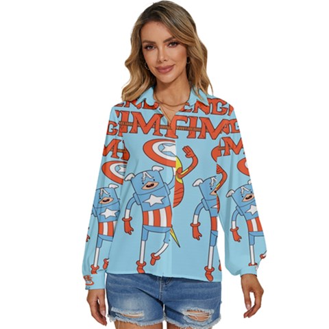 Adventure Time Avengers Age Of Ultron Women s Long Sleeve Button Up Shirt by Sarkoni