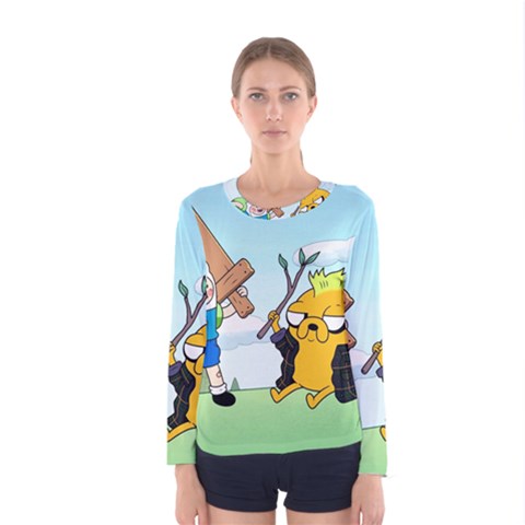 Adventure Time Finn And Jake Cartoon Network Parody Women s Long Sleeve T-shirt by Sarkoni