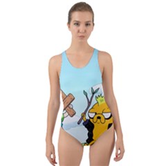 Adventure Time Finn And Jake Cartoon Network Parody Cut-out Back One Piece Swimsuit by Sarkoni