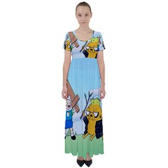 Adventure Time Finn And Jake Cartoon Network Parody High Waist Short Sleeve Maxi Dress by Sarkoni