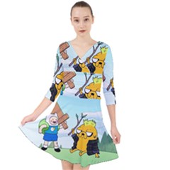 Adventure Time Finn And Jake Cartoon Network Parody Quarter Sleeve Front Wrap Dress by Sarkoni