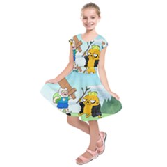 Adventure Time Finn And Jake Cartoon Network Parody Kids  Short Sleeve Dress by Sarkoni