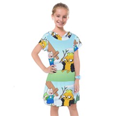 Adventure Time Finn And Jake Cartoon Network Parody Kids  Drop Waist Dress by Sarkoni