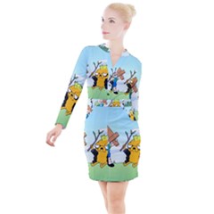 Adventure Time Finn And Jake Cartoon Network Parody Button Long Sleeve Dress by Sarkoni