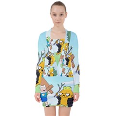 Adventure Time Finn And Jake Cartoon Network Parody V-neck Bodycon Long Sleeve Dress by Sarkoni