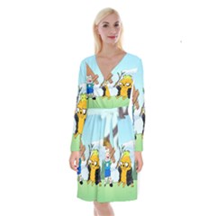 Adventure Time Finn And Jake Cartoon Network Parody Long Sleeve Velvet Front Wrap Dress by Sarkoni