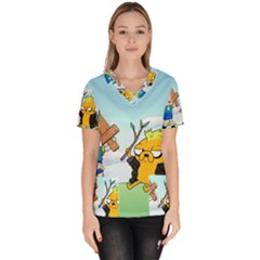 Adventure Time Finn And Jake Cartoon Network Parody Women s V-neck Scrub Top by Sarkoni