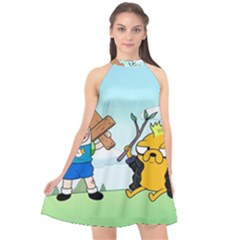 Adventure Time Finn And Jake Cartoon Network Parody Halter Neckline Chiffon Dress  by Sarkoni