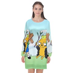 Adventure Time Finn And Jake Cartoon Network Parody Long Sleeve Chiffon Shift Dress  by Sarkoni