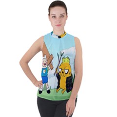 Adventure Time Finn And Jake Cartoon Network Parody Mock Neck Chiffon Sleeveless Top by Sarkoni