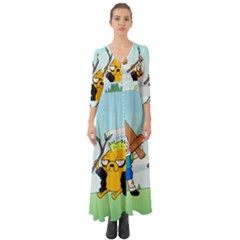 Adventure Time Finn And Jake Cartoon Network Parody Button Up Boho Maxi Dress by Sarkoni