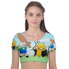 Adventure Time Finn And Jake Cartoon Network Parody Velvet Short Sleeve Crop Top  by Sarkoni