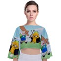 Adventure Time Finn And Jake Cartoon Network Parody Tie Back Butterfly Sleeve Chiffon Top View1