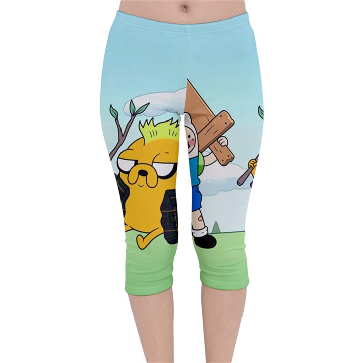 Adventure Time Finn And Jake Cartoon Network Parody Velvet Capri Leggings 