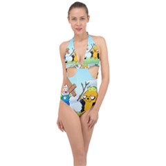 Adventure Time Finn And Jake Cartoon Network Parody Halter Front Plunge Swimsuit by Sarkoni