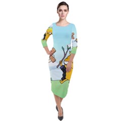 Adventure Time Finn And Jake Cartoon Network Parody Quarter Sleeve Midi Velour Bodycon Dress by Sarkoni