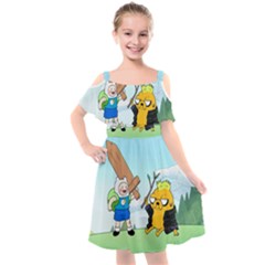 Adventure Time Finn And Jake Cartoon Network Parody Kids  Cut Out Shoulders Chiffon Dress by Sarkoni