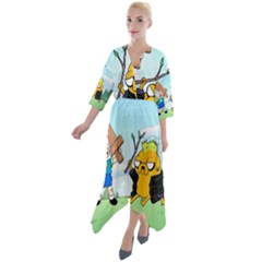 Adventure Time Finn And Jake Cartoon Network Parody Quarter Sleeve Wrap Front Maxi Dress by Sarkoni